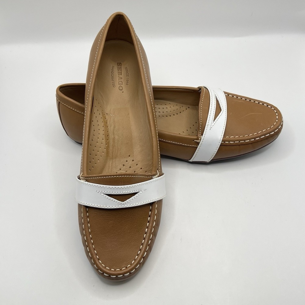 Sebago Women's Meriden Penny Loafer Moccasin 8.5 Tan White Classic Capsule